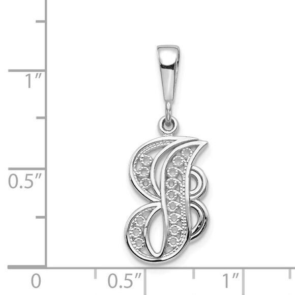 14k White Gold, Maci Collection, Filigree Script Initial J Pendant - Picture 3 of 4
